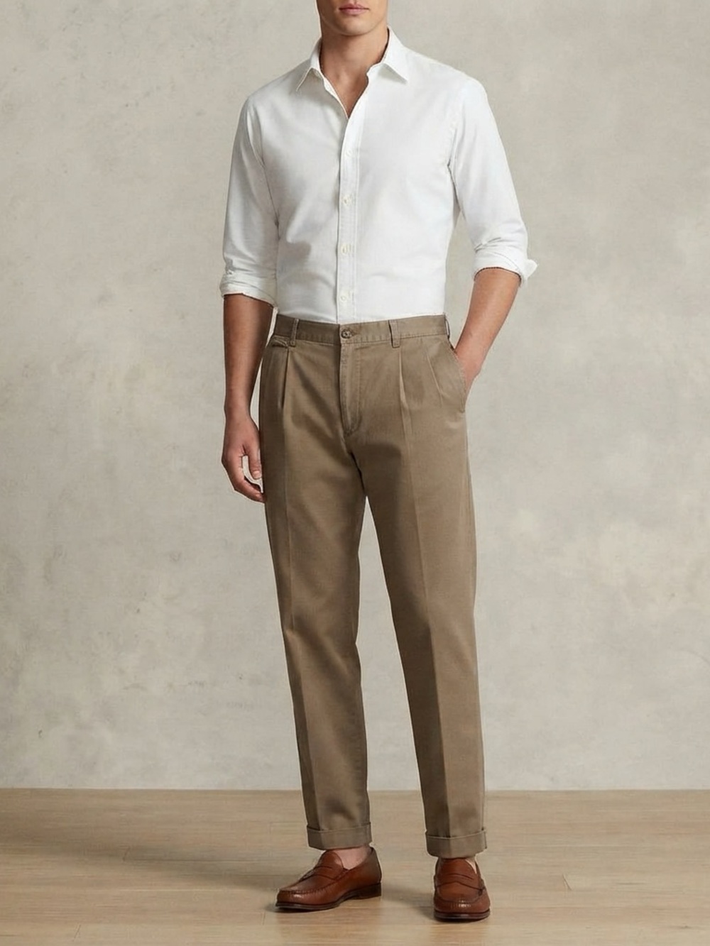 Polo Ralph Lauren Hammond Pant 36/32 Taupe Pleated Chino Vintage Old Money Style
